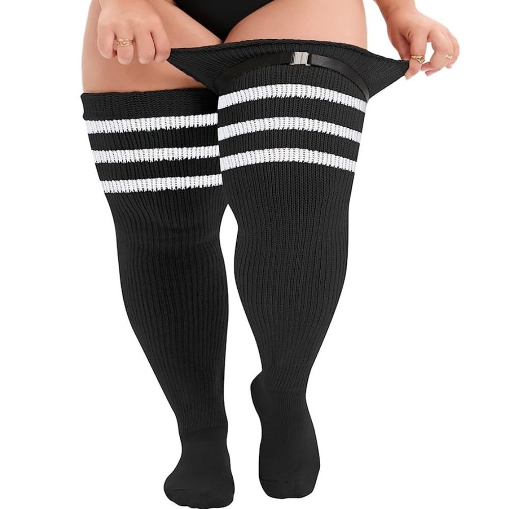 Plus Size Thigh High Socks for Thick Thighs Extra Long Striped Thick Ove…